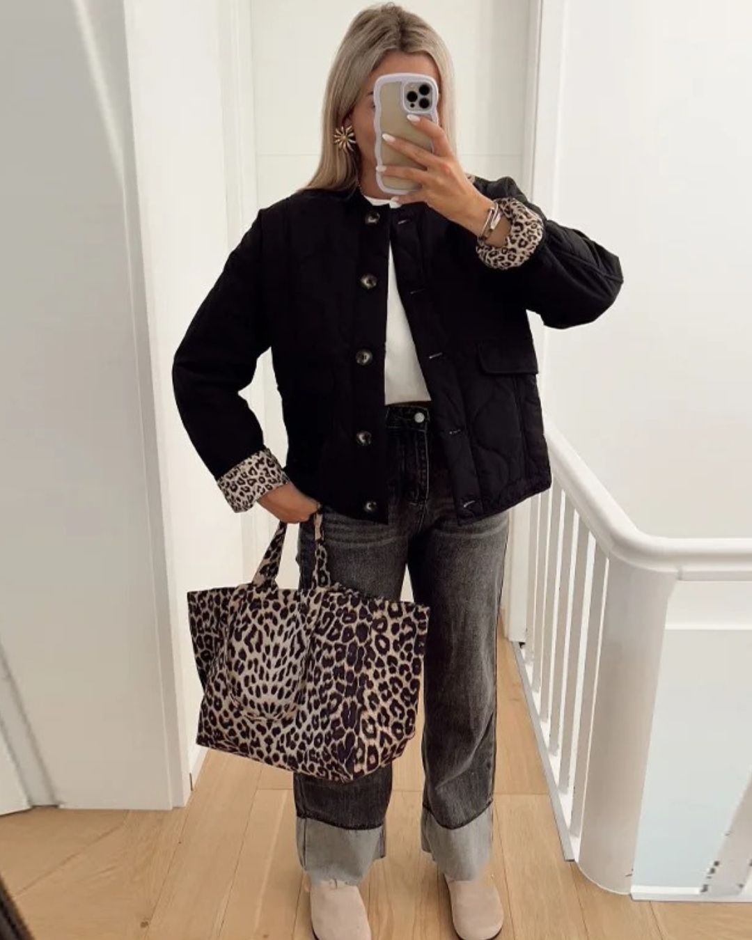 Emilia | Jacket With Wavy Quilting and Leopard Lining