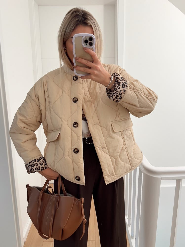 Emilia | Jacket With Wavy Quilting and Leopard Lining
