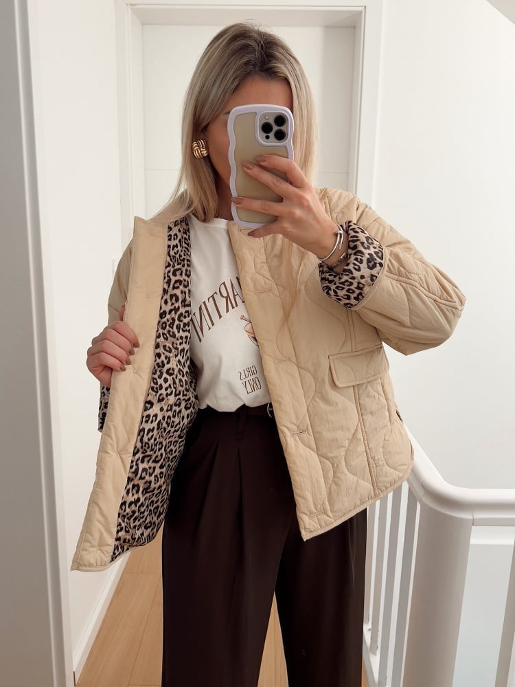 Emilia | Jacket With Wavy Quilting and Leopard Lining