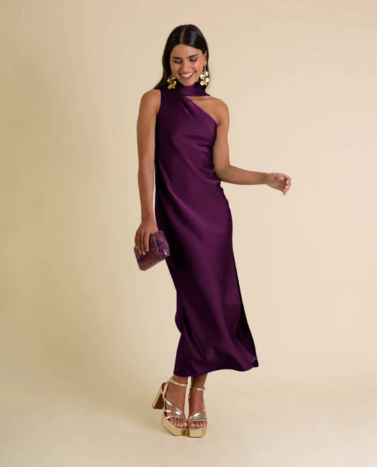 Zinash | Asymmetrical Neck Draped Midi Dress