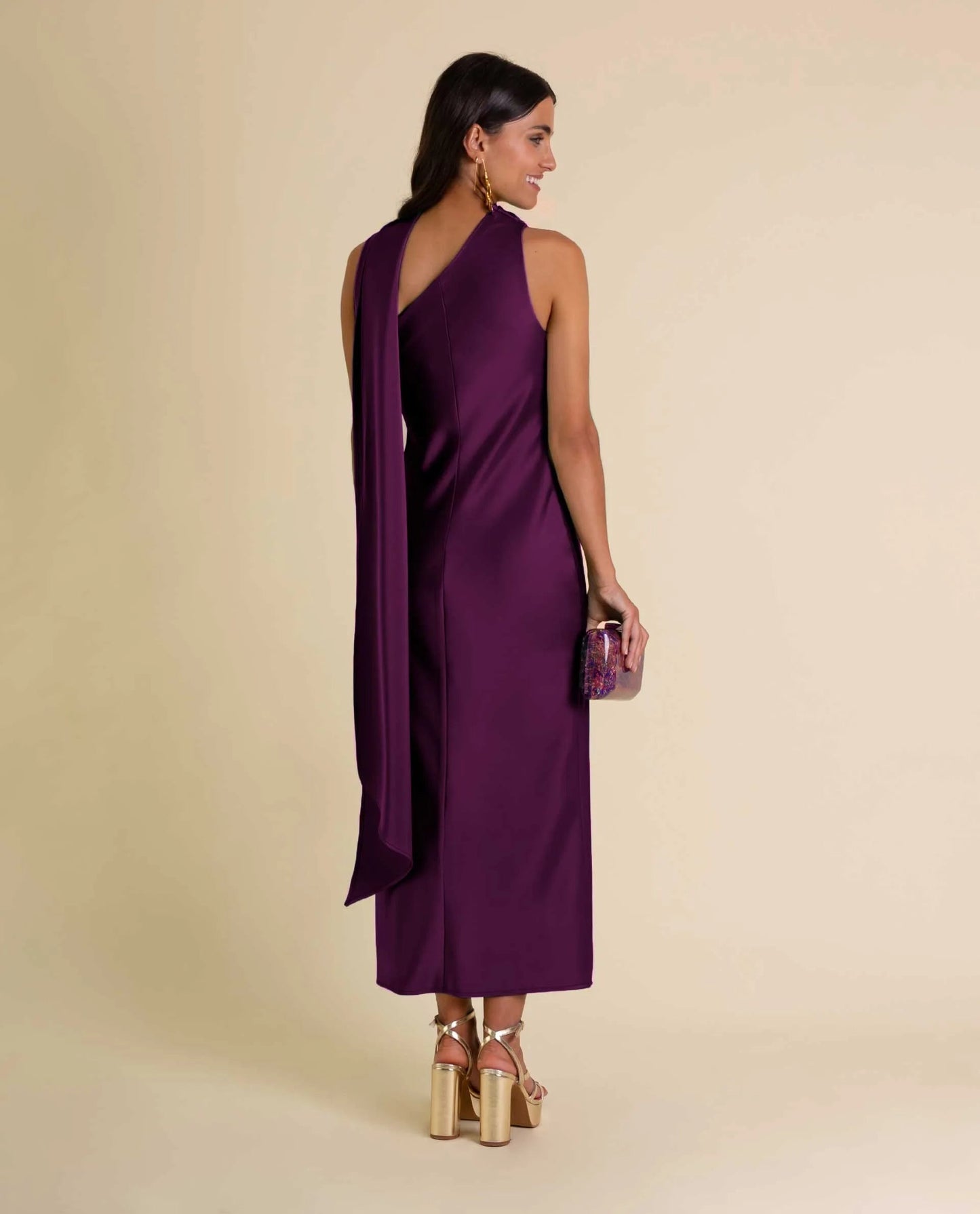 Zinash | Asymmetrical Neck Draped Midi Dress