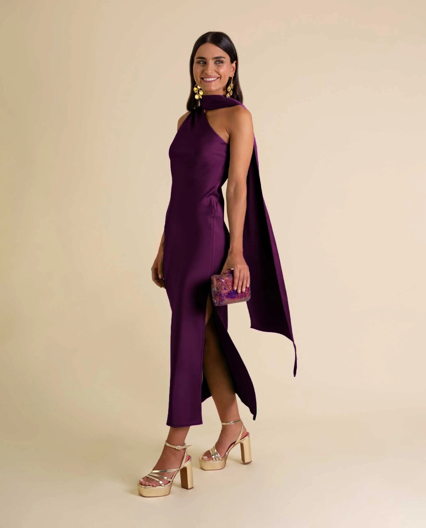Zinash | Asymmetrical Neck Draped Midi Dress