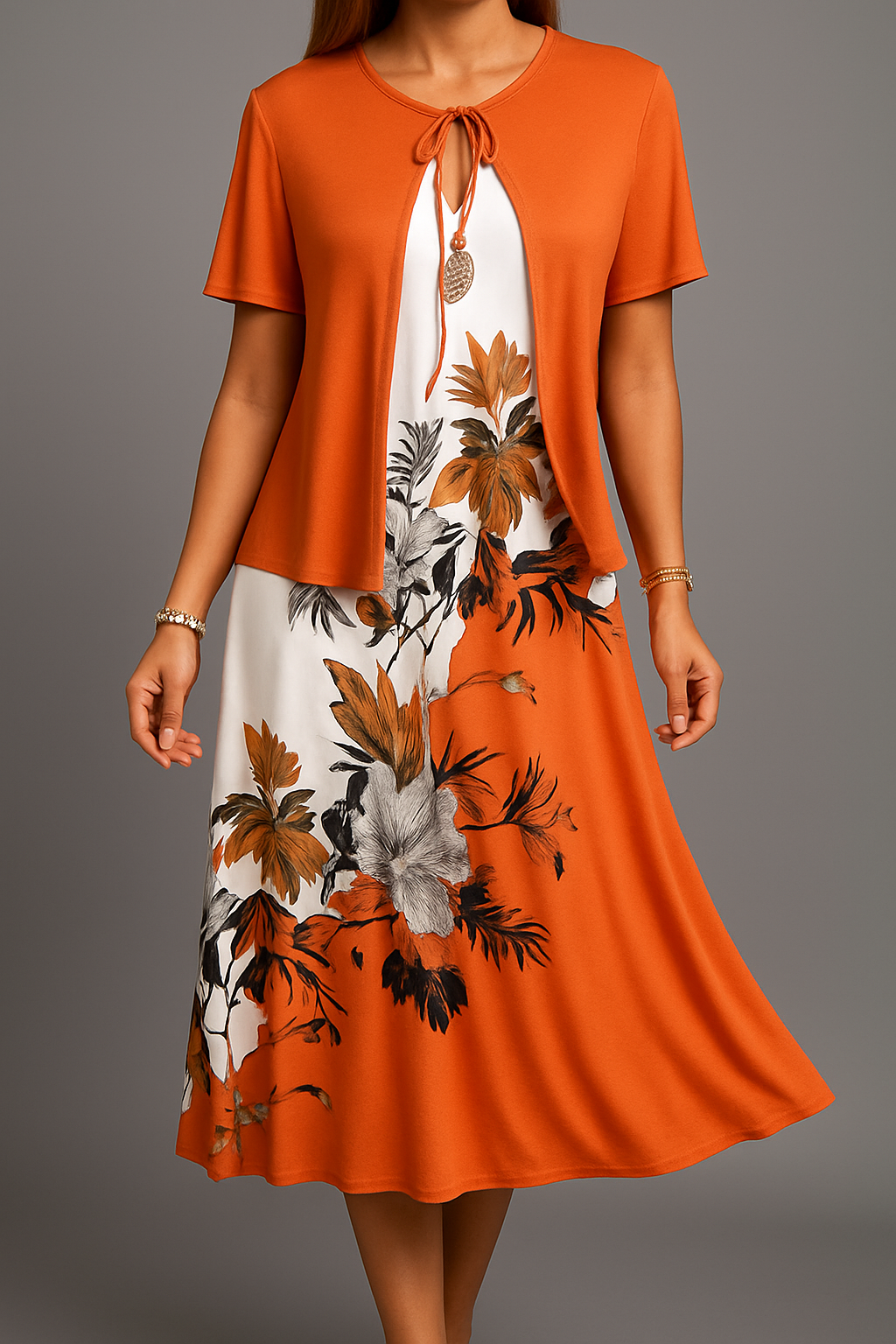 Isadora | Floral Midi Dress With Short Sleeve Layer