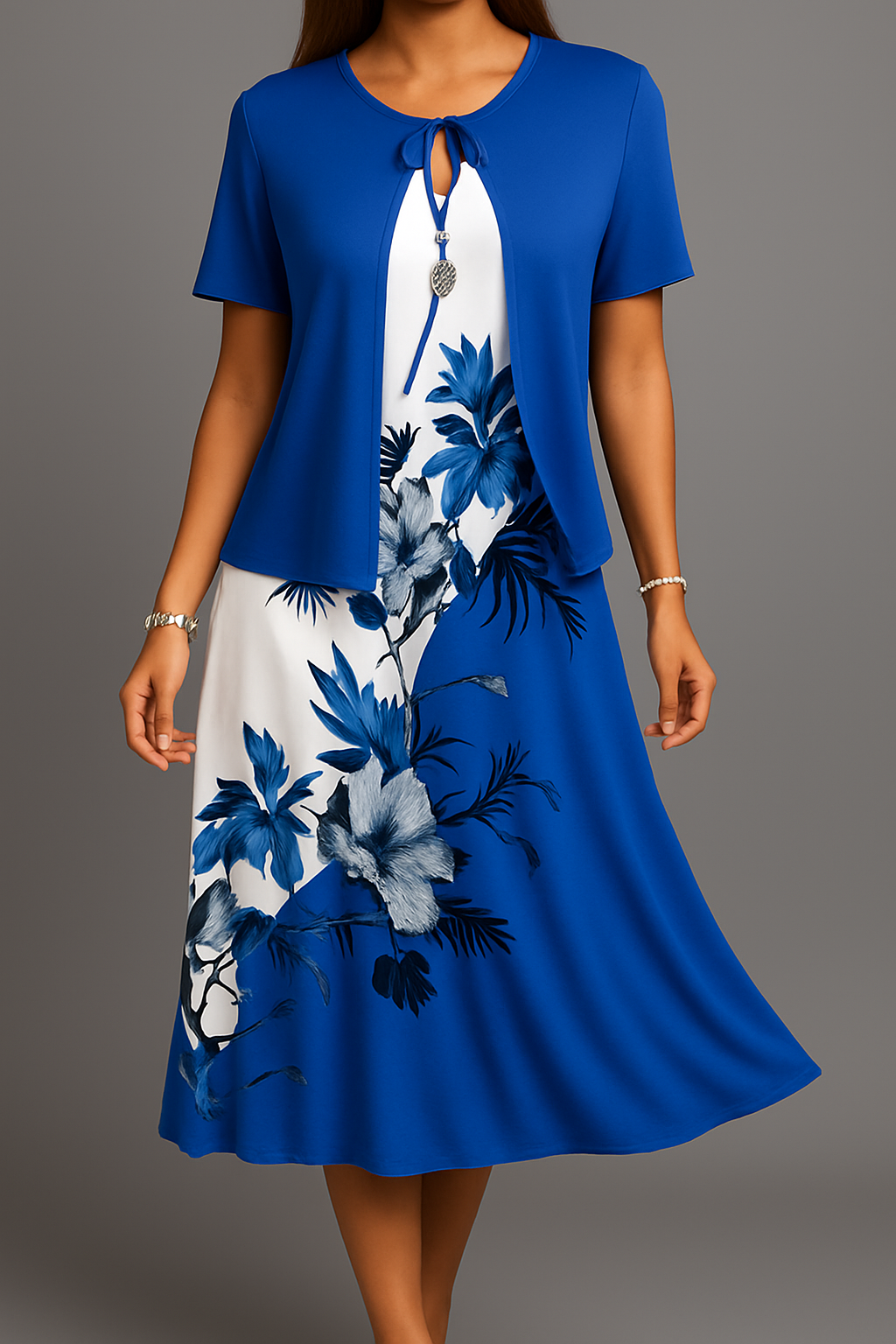 Isadora | Floral Midi Dress With Short Sleeve Layer