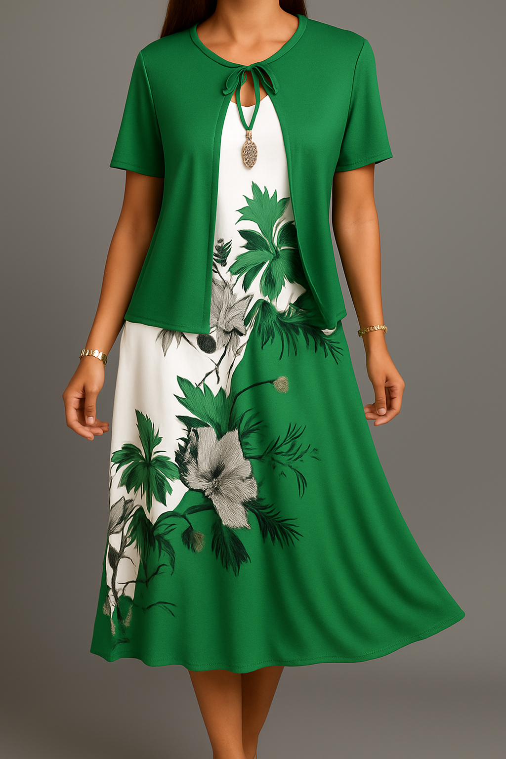 Isadora | Floral Midi Dress With Short Sleeve Layer