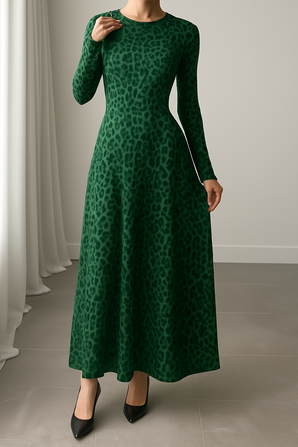 Fridah | Leopard Print Long Sleeve Maxi Dress