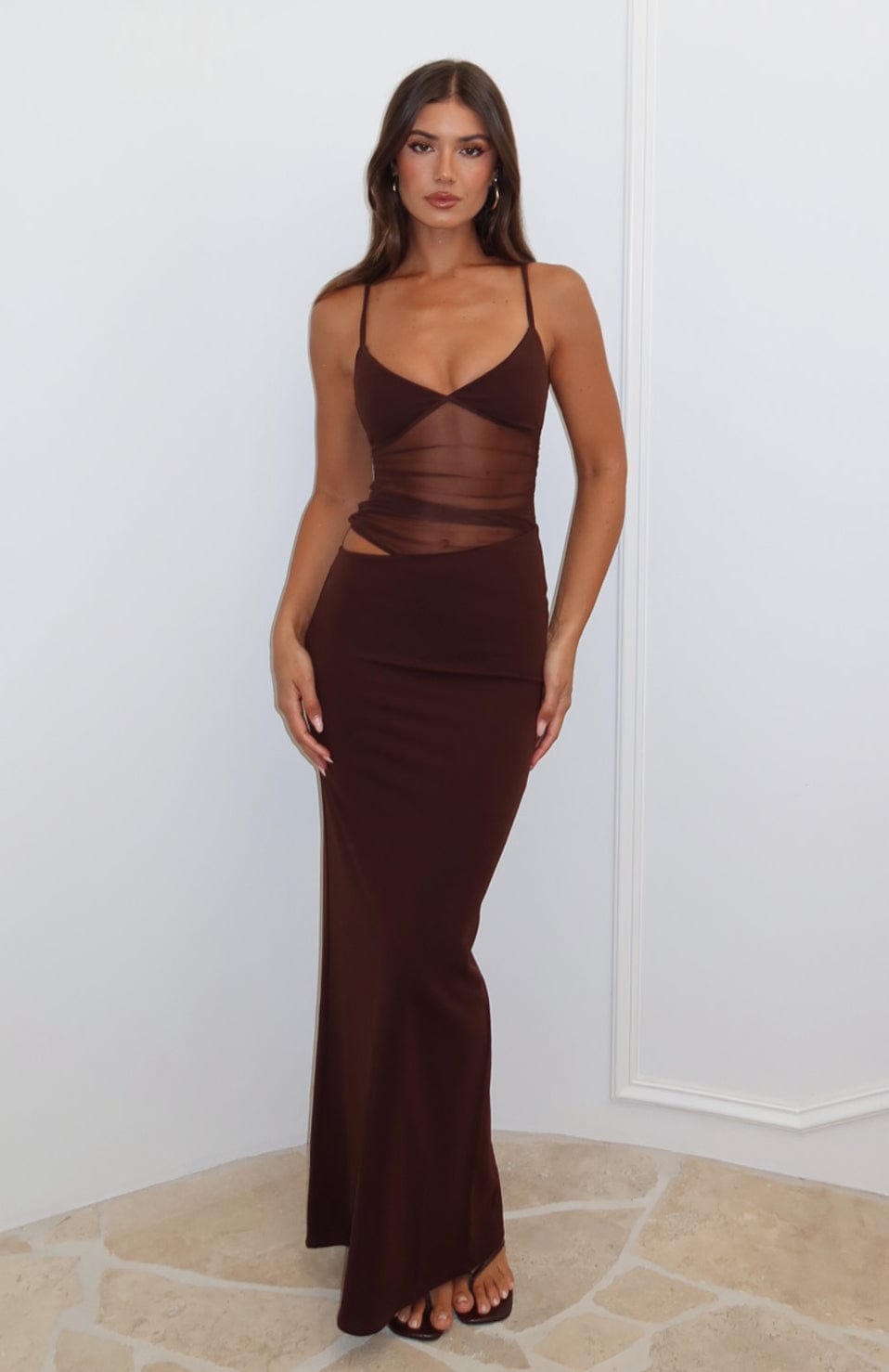 Aisling | Mesh Cutout Spaghetti Strap Maxi Dress