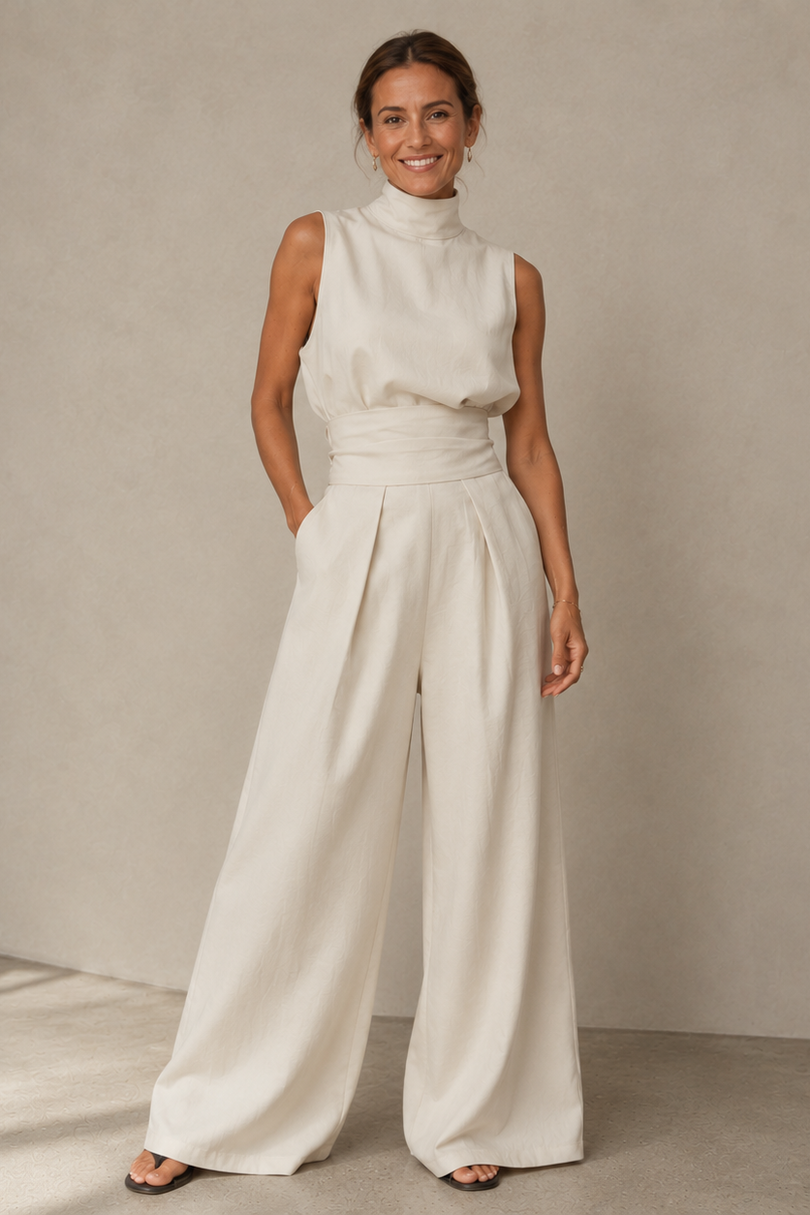 Winka | Sleeveless Mock Neck Wide Leg Jumpsuit