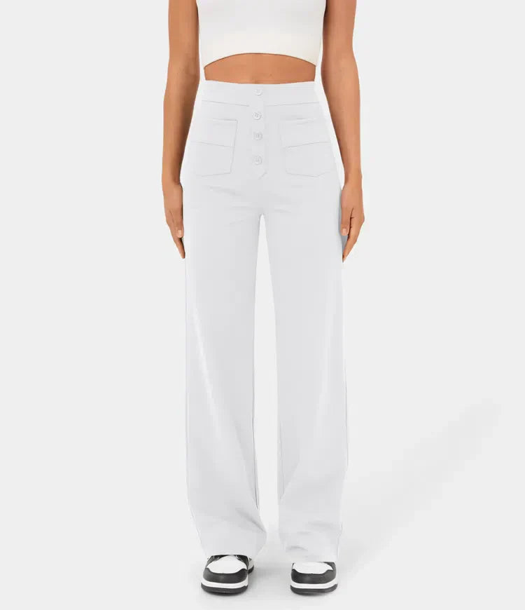 Elke | High Waist Button Front Wide Leg Trousers
