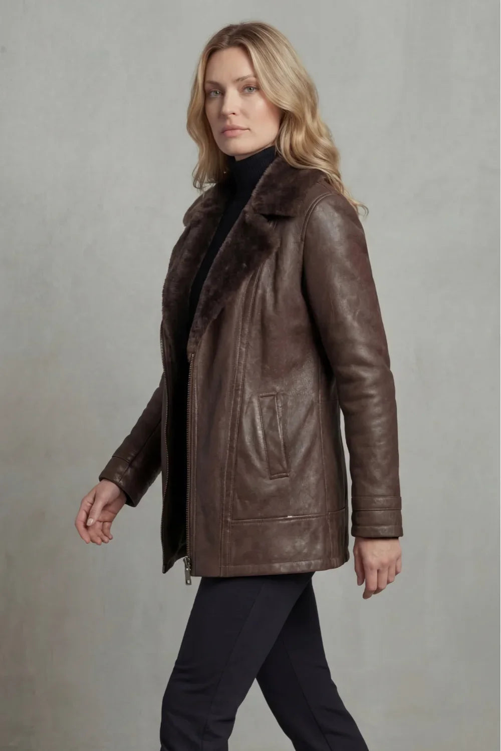 Marieke | Jacket With Brown Leather-Look Finish and Lapels