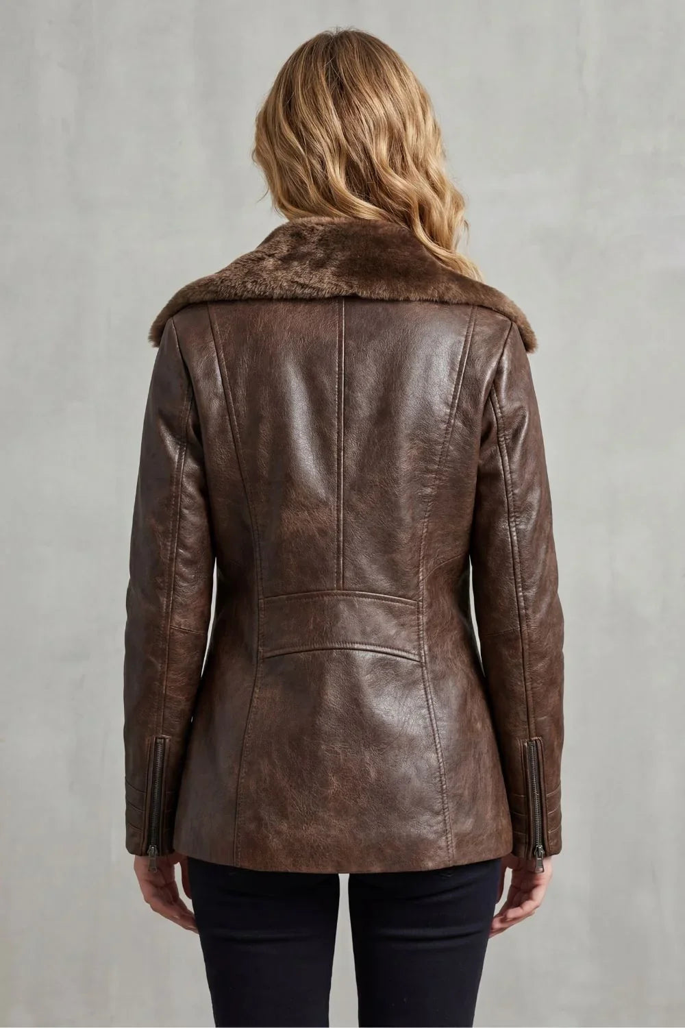 Marieke | Jacket With Brown Leather-Look Finish and Lapels