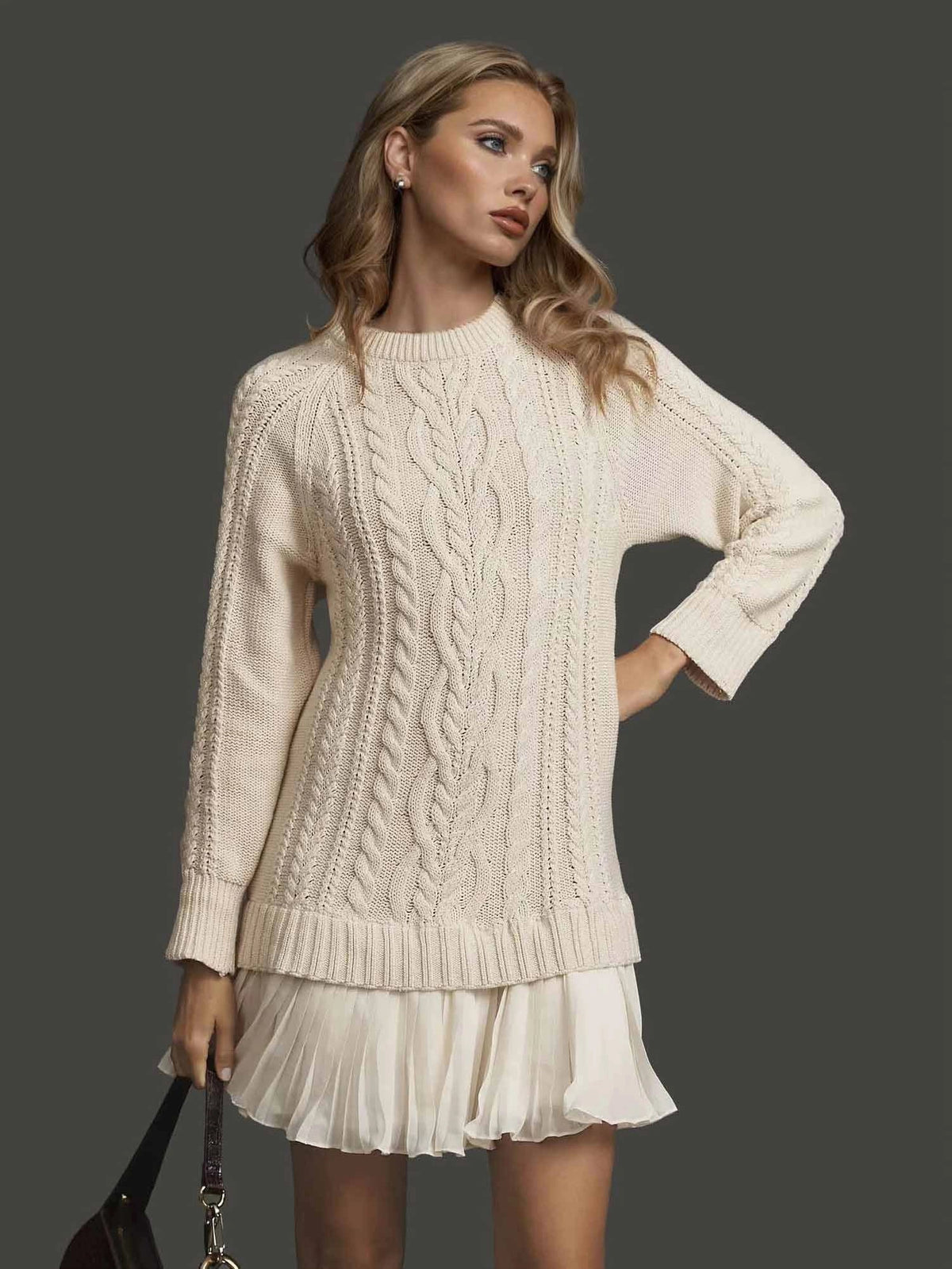 Ambra | Dress With Cable Knit and Pleated Hem