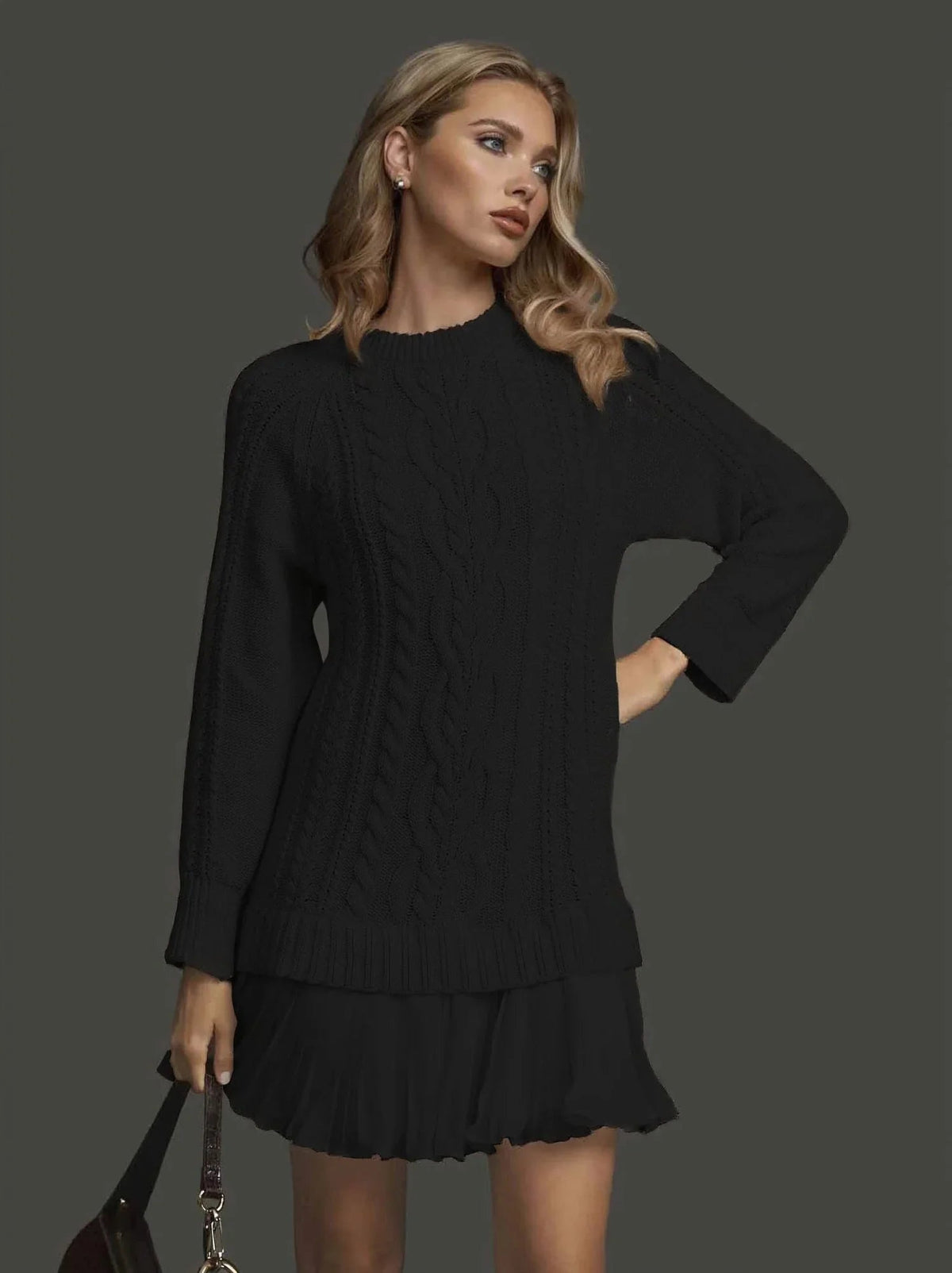 Ambra | Dress With Cable Knit and Pleated Hem