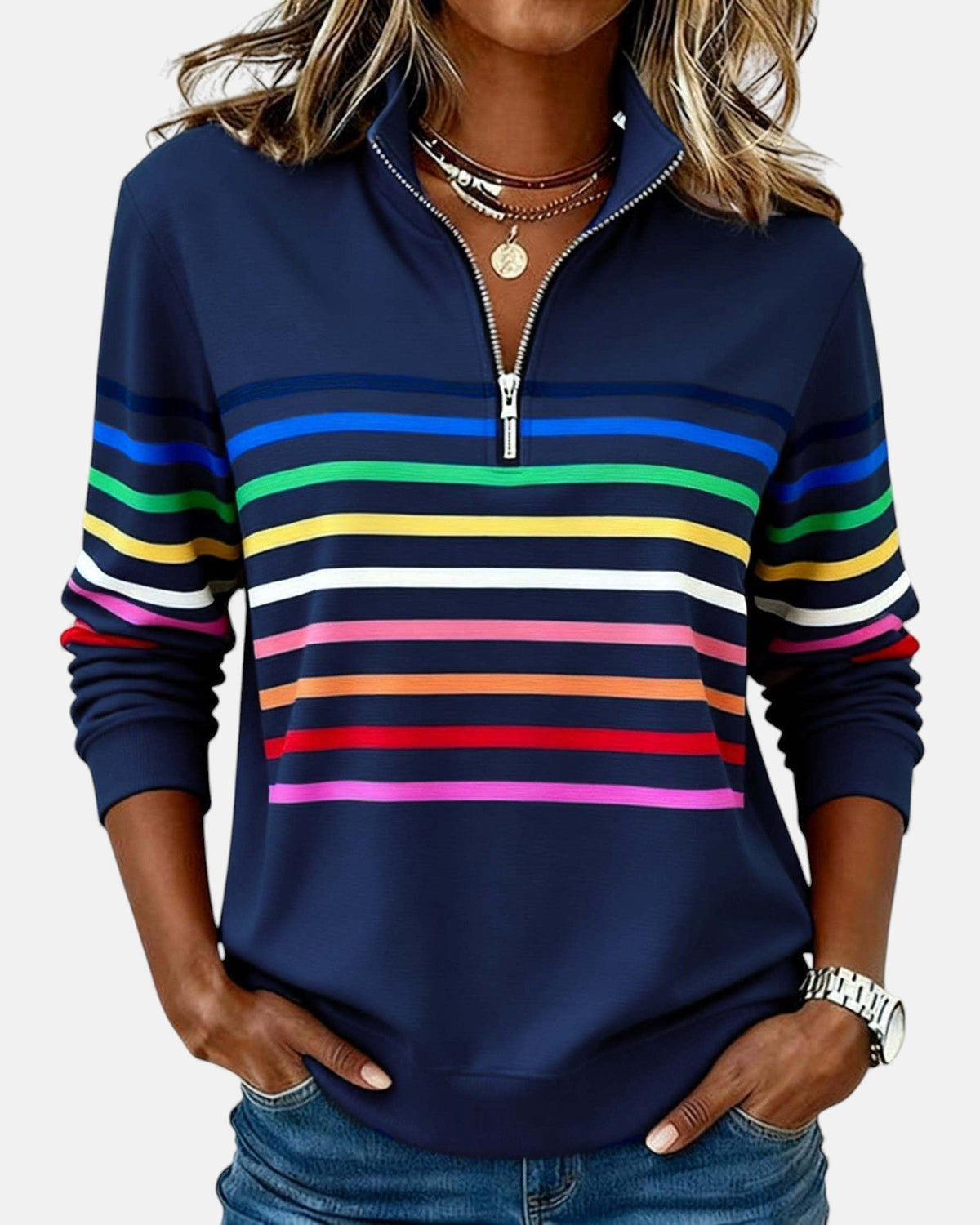 Renaira | Quarter-Zip Striped Sweatshirt for Casual Wear