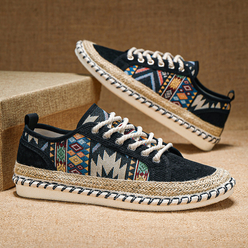 Malek | Lace-Up Patterned Canvas Espadrille Sneakers