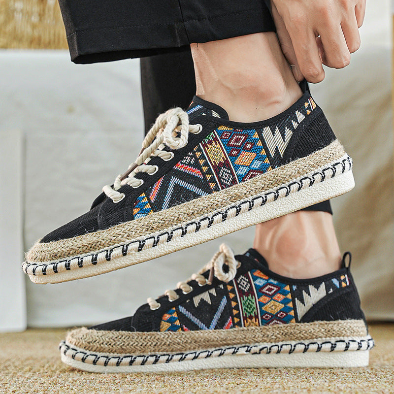 Malek | Lace-Up Patterned Canvas Espadrille Sneakers
