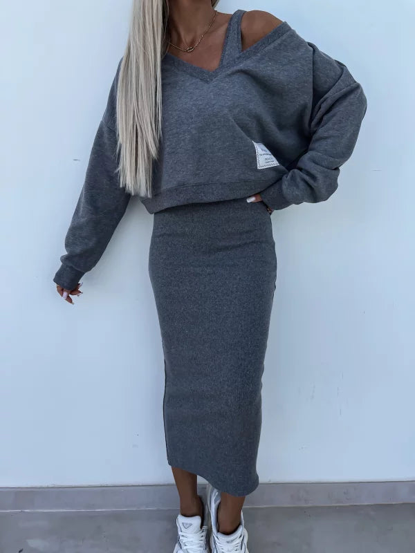 Latasha | Long Sleeve V-Neck Midi Dress Set