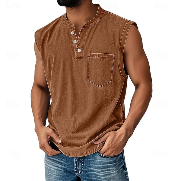Latrell | Sleeveless Henley Tank Top With Pocket