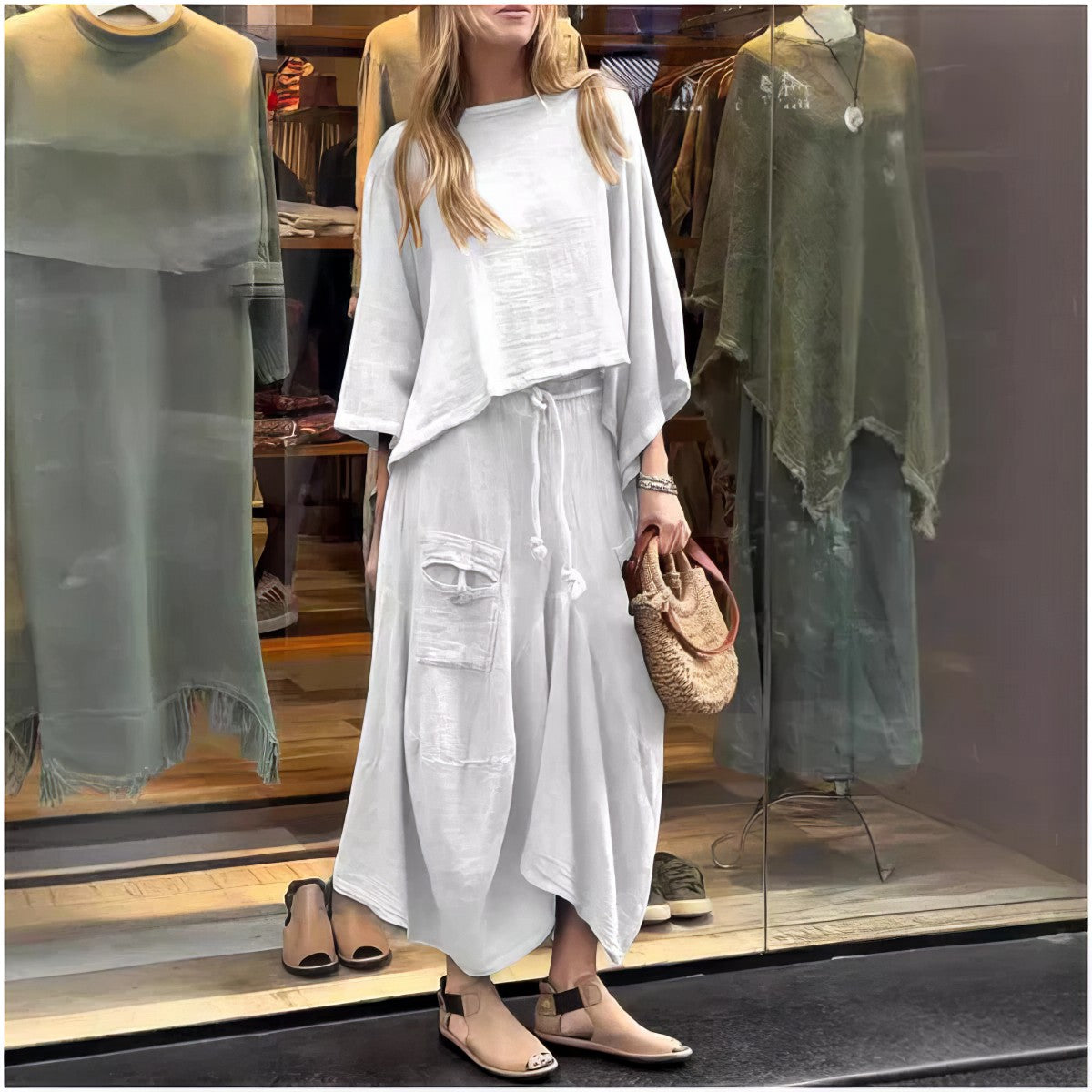 Elaine - Two Piece Loose Blouse Skirt Set