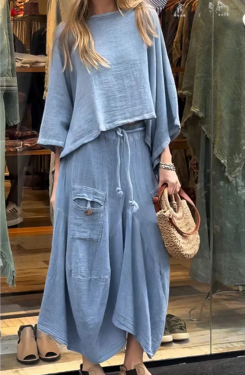 Elaine - Two Piece Loose Blouse Skirt Set
