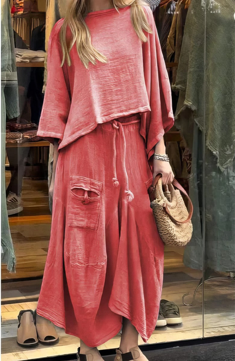 Elaine - Two Piece Loose Blouse Skirt Set