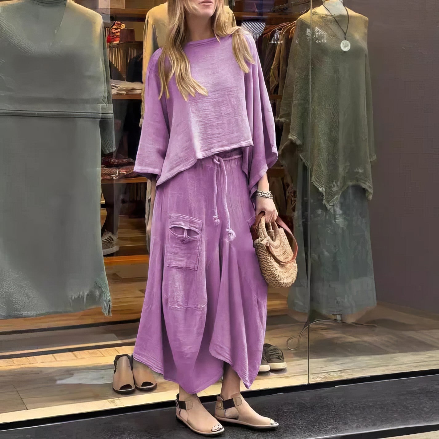 Elaine - Two Piece Loose Blouse Skirt Set
