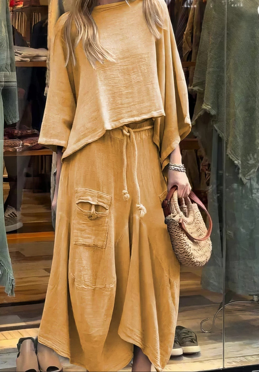 Elaine - Two Piece Loose Blouse Skirt Set