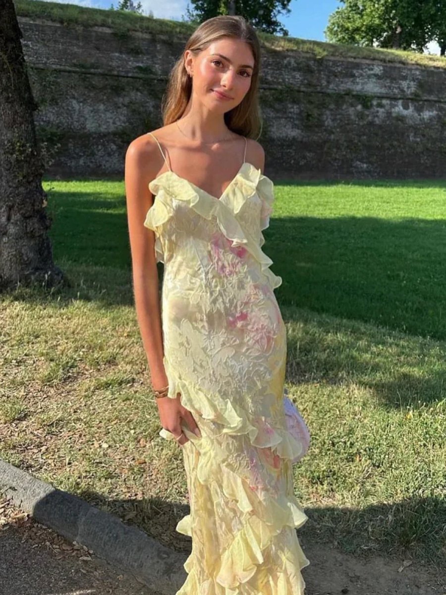 Latonya | Floral Ruffle Strap Maxi Dress